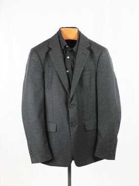 PRADA Small Fit Black Grey 100% Wool Flannel Blazer Suit Jacket, Size 46R